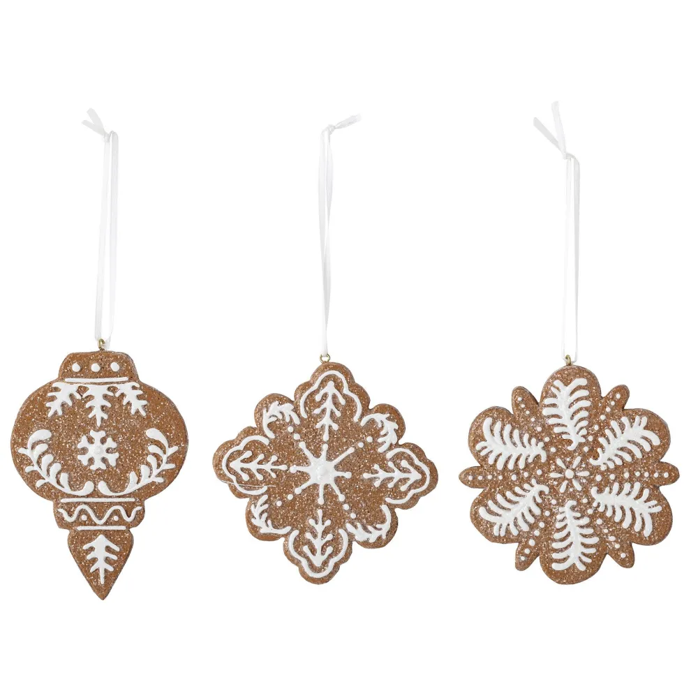 Bloomingville Weihnachtsdeko-3er Set Ornament Pearl Lebkuchenoptik