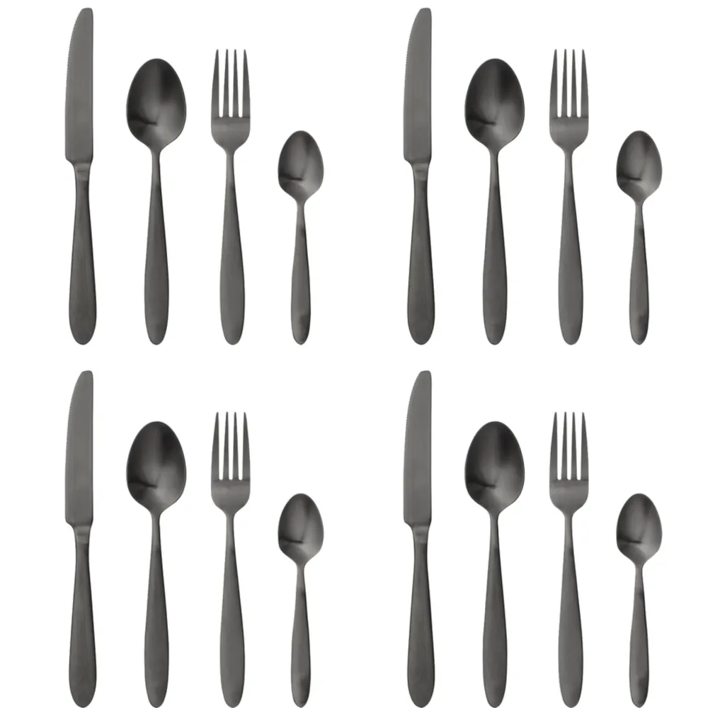 Bloomingville Besteck|Geschirr & Tischdeko Skandinavisch-Frea Besteck Set Schwarz, 16-teilig, Edelstahl