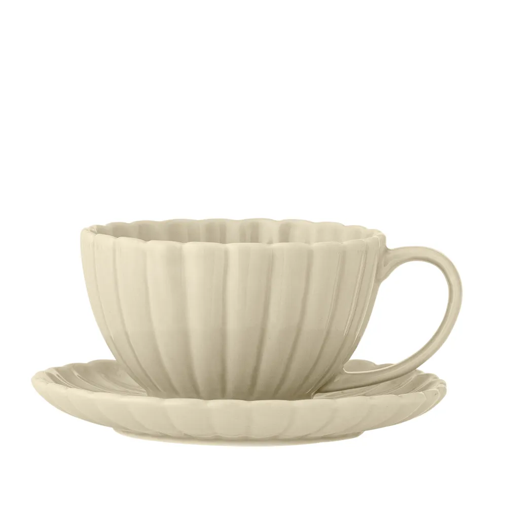 Bloomingville Geschirr & Tischdeko Skandinavisch|Becher, Tassen & Cups-Latina Tasse mit Untertasse, Steingut