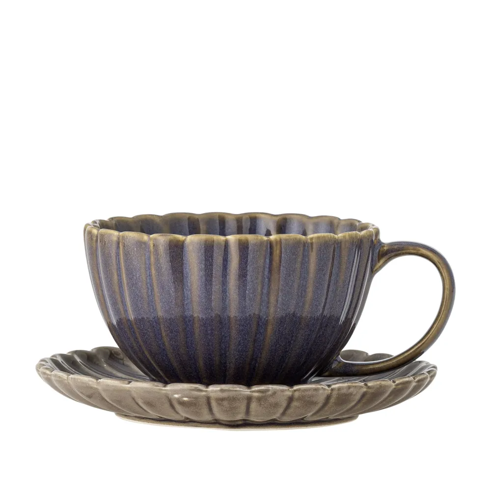 Bloomingville Geschirr & Tischdeko Skandinavisch|Becher, Tassen & Cups-Latina Tasse mit Untertasse, Steingut
