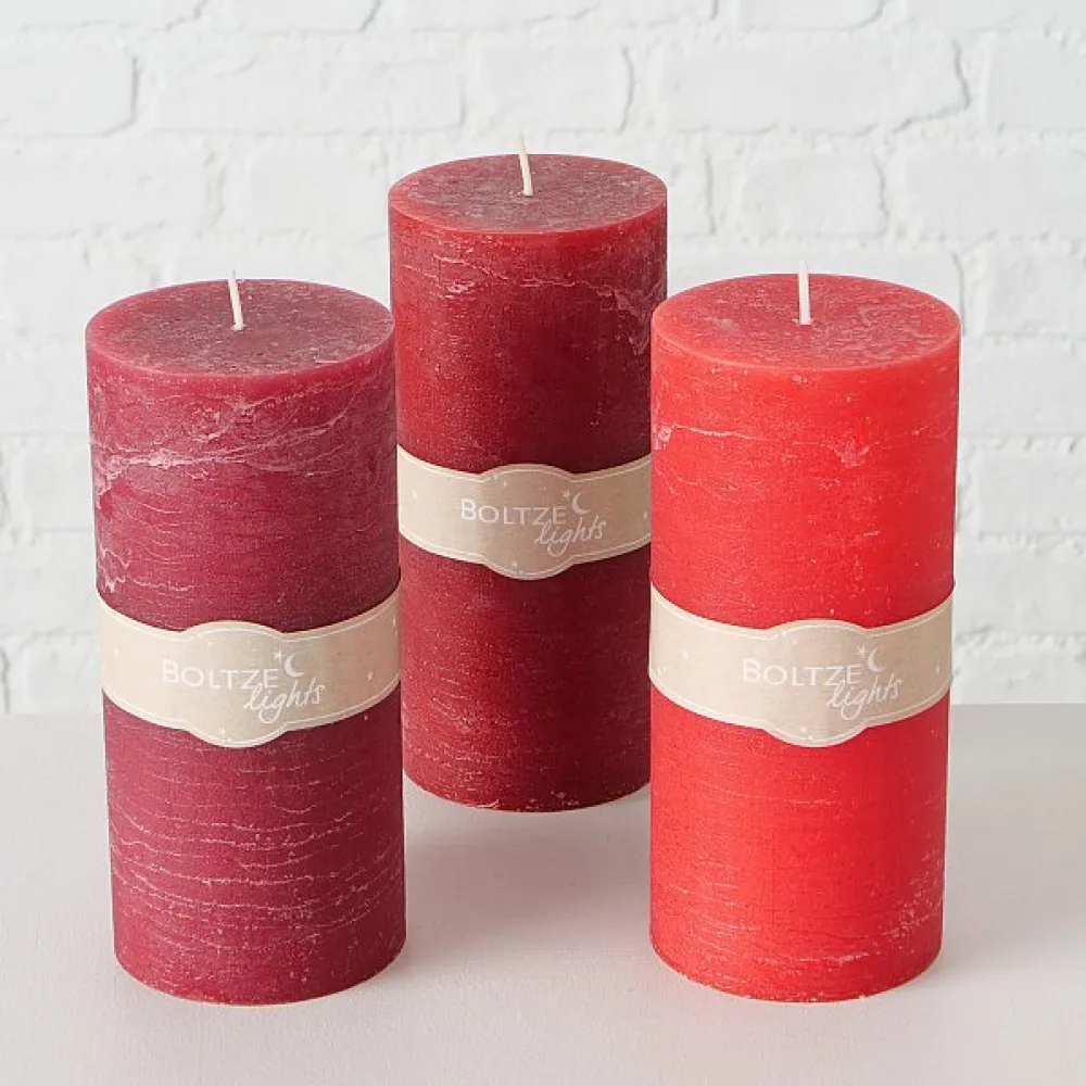Boltze Weihnachtsdeko|Weihnachts- & Adventskerzen-Stumpenkerze 3er