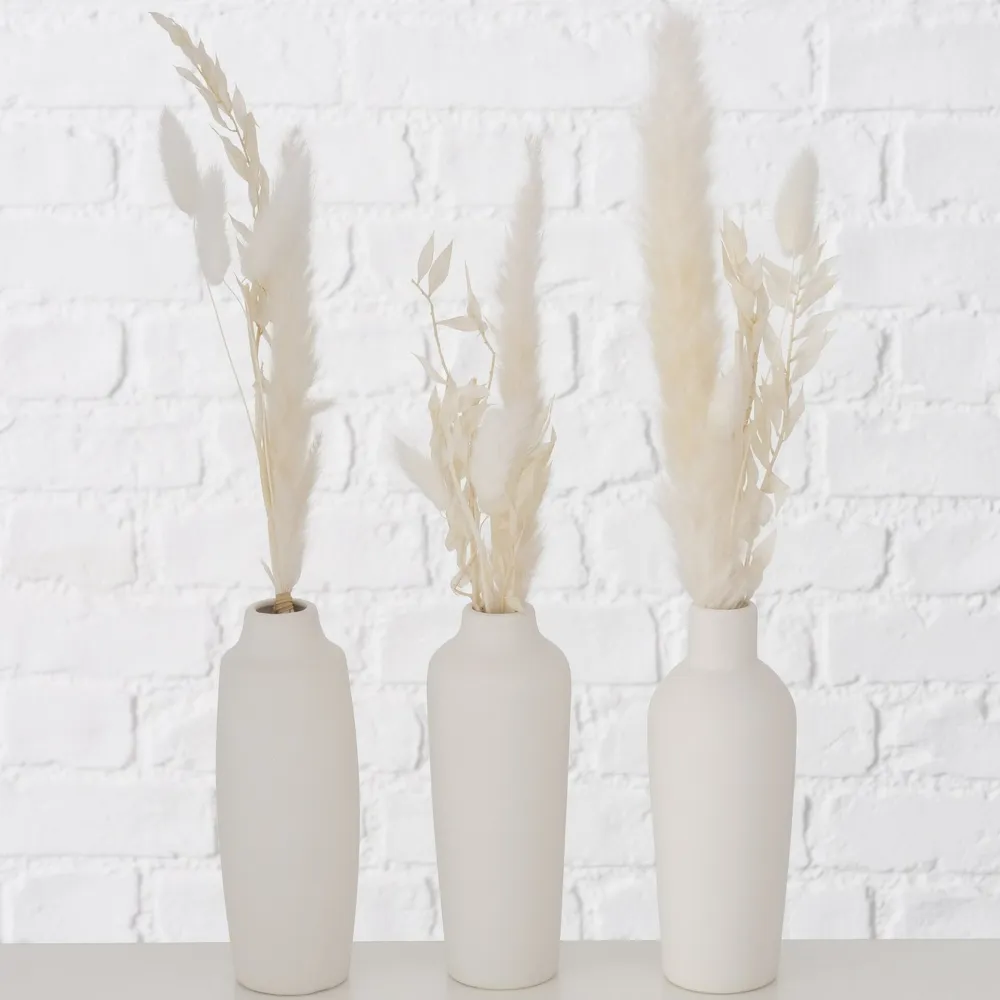 Boltze Kunstblumen & Kunstpflanzen|Vasen-Vase Bianca mit Samtgras 3er