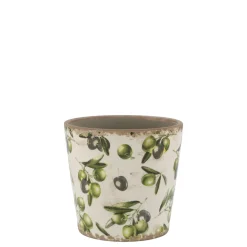 Chic Antique Gartendekoration|Töpfe Und Pflanzgefäße-Übertopf Olive mit Olivenmuster