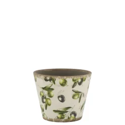 Chic Antique Gartendekoration|Töpfe Und Pflanzgefäße-Übertopf Olive mit Olivenmuster