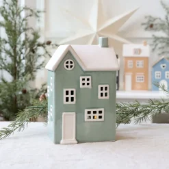 Chic Antique Lichthäuser, Keramik-Häuschen|Weihnachtsdeko-Chamonix Lichthaus 4 für Teelicht, verte