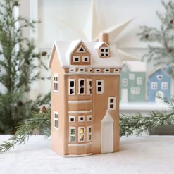 Chic Antique Lichthäuser, Keramik-Häuschen|Weihnachtsdeko-Chamonix Lichthaus 8 aus Keramik für Teelicht