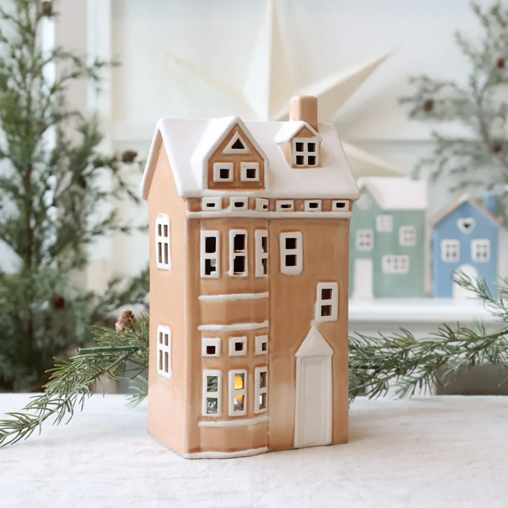 Chic Antique Lichthäuser, Keramik-Häuschen|Weihnachtsdeko-Chamonix Lichthaus 8 aus Keramik für Teelicht
