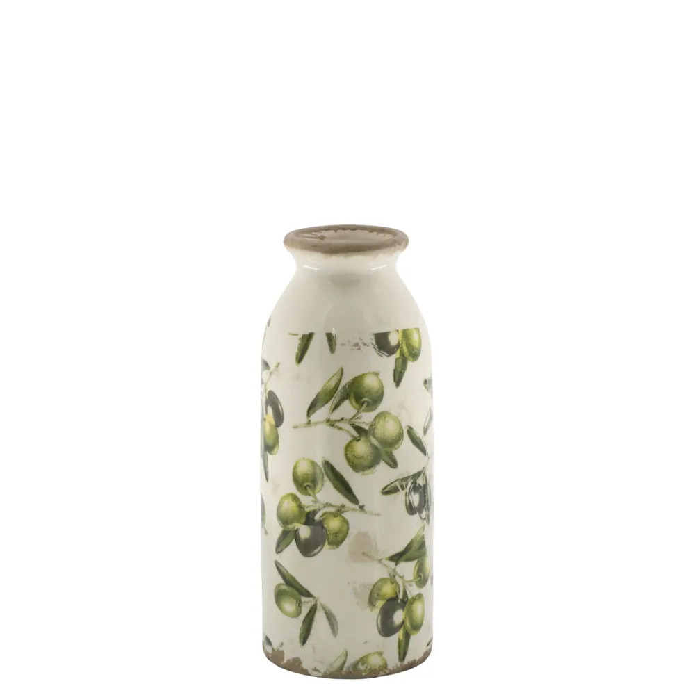 Chic Antique Vasen-Deko Flasche Olive mit Olivenmuster