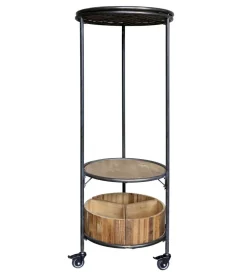 Chic Antique Regale-Display auf Rädern mit 3 Regalen und 3 Holzkisten