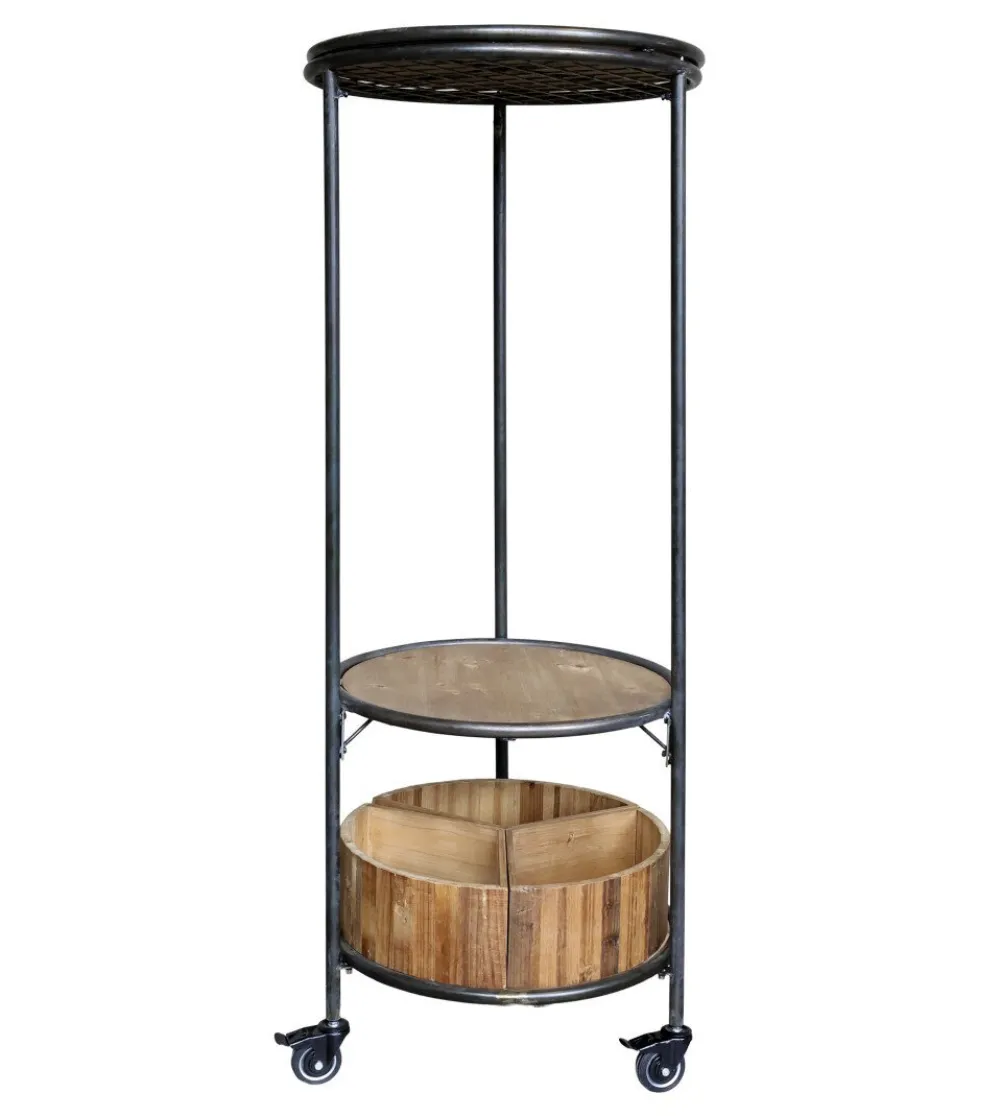 Chic Antique Regale-Display auf Rädern mit 3 Regalen und 3 Holzkisten