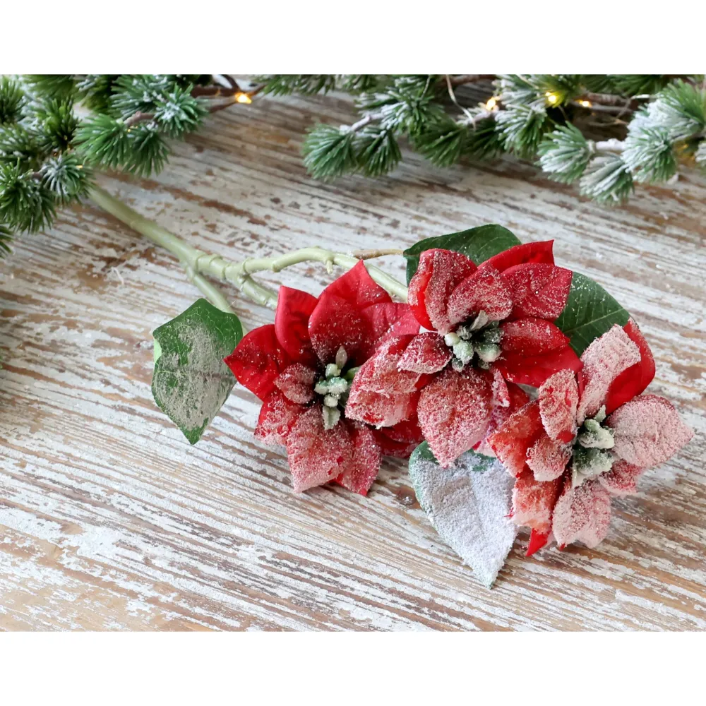 Chic Antique Kunstblumen & Kunstpflanzen|Weihnachtsdeko-Fleur Weihnachtsstern mit Schnee und Glitzer