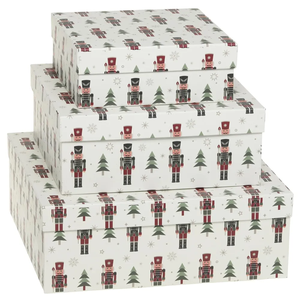 Chic Antique Weihnachtsdeko|Einpacken, Verpacken-Geschenkbox 3er-Set mit Nussknacker
