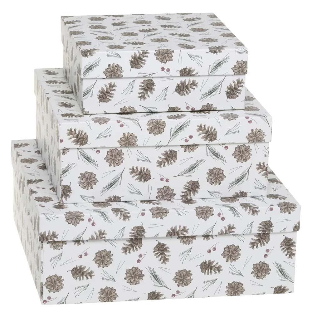 Chic Antique Weihnachtsdeko|Einpacken, Verpacken-Geschenkbox 3er-Set mit Zapfen