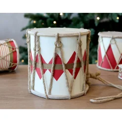 Chic Antique Deko-Objekte & Figuren|Weihnachtsdeko-Handgemachte Vintage Trommel mit Leder
