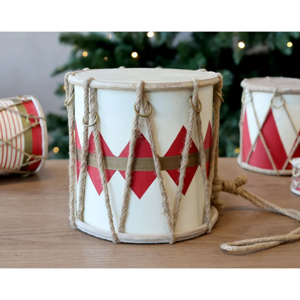 Chic Antique Deko-Objekte & Figuren|Weihnachtsdeko-Handgemachte Vintage Trommel mit Leder