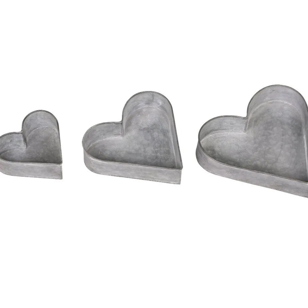 Chic Antique Tabletts|Dekotabletts & Dekoteller-Herz Tablett 3er Set Zink-Look