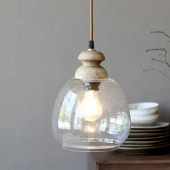 Chic Antique Deckenlampen-Hängelampe, Lampe mit Holzzierhülse