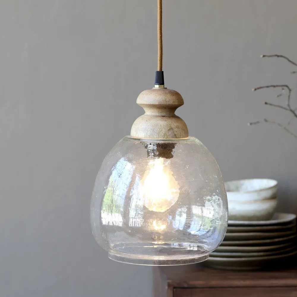 Chic Antique Deckenlampen-Hängelampe, Lampe mit Holzzierhülse