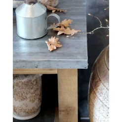 Chic Antique Regale|Beistelltische & Couchtische-Kücheninsel auf Rädern mit Zinktop und Regalen
