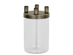 Chic Antique Weihnachtsdeko|Kerzenhalter Für Dünne Kerzen-Kerzenständer mit Glas mit 4 Haltern, Messinglook