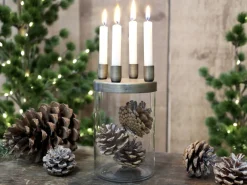 Chic Antique Weihnachtsdeko|Kerzenhalter Für Dünne Kerzen-Kerzenständer mit Glas mit 4 Haltern, Messinglook