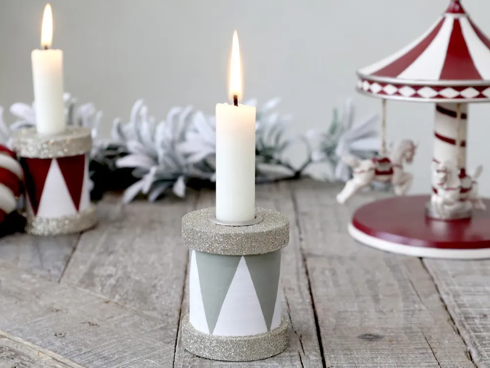 Chic Antique Weihnachtsdeko-Kerzenständer Trommel mit Glitzer
