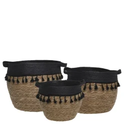 Chic Antique Körbe-Körbe mit schwarzen Fransen 3er Set