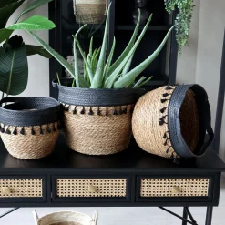 Chic Antique Körbe-Körbe mit schwarzen Fransen 3er Set