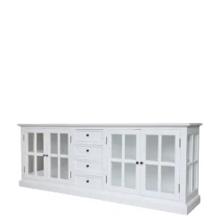 Chic Antique Schränke-Landhaus Vitrinenschrank Marseille mit 4 Türen und 4 Schubladen