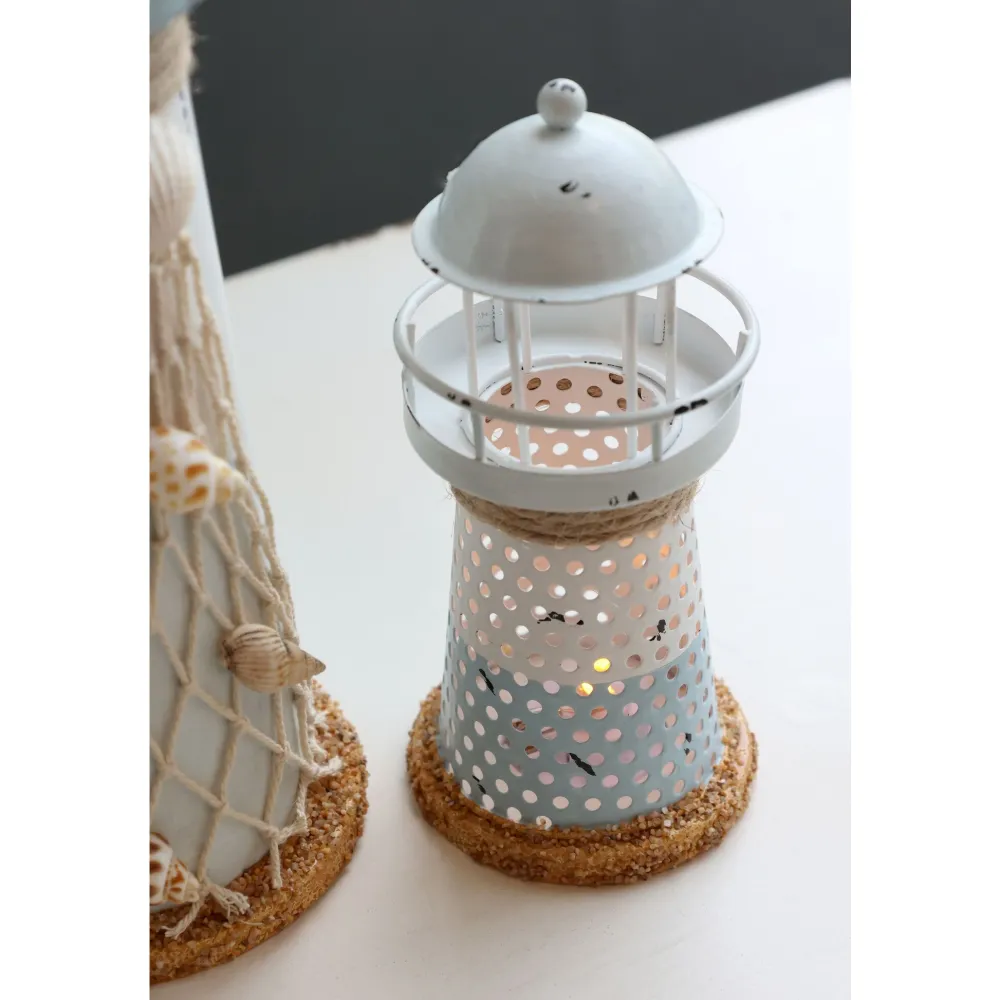 Chic Antique Led-Kerzen & Led-Laternen|Lichthäuser, Keramik-Häuschen-Leuchtturm mit LED