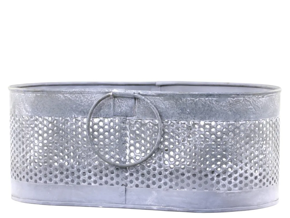 Chic Antique Körbe|Blumentöpfe & Übertöpfe-Metall Korb mit Lochmuster oval