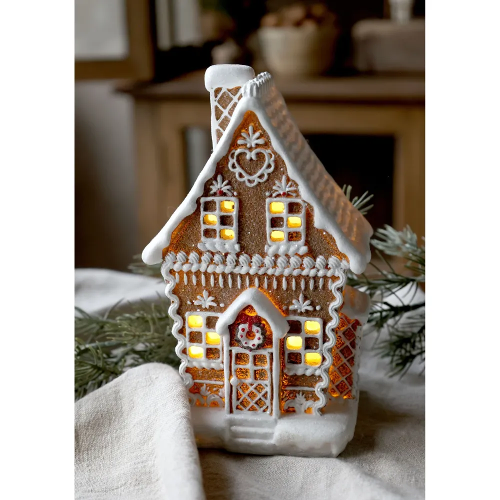 Chic Antique Lichthäuser, Keramik-Häuschen|Led-Kerzen & Led-Laternen-Noël Lebkuchenhaus mit LED