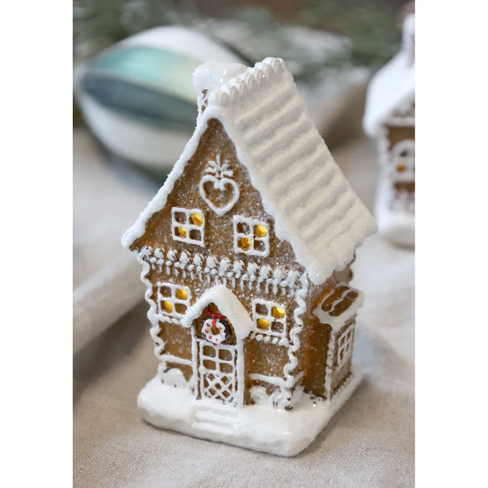Chic Antique Lichthäuser, Keramik-Häuschen|Led-Kerzen & Led-Laternen-Noël Lebkuchenhaus mit LED