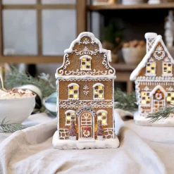 Chic Antique Led-Kerzen & Led-Laternen|Lichthäuser, Keramik-Häuschen-Noël Lebkuchenhaus Lichthaus mit LED