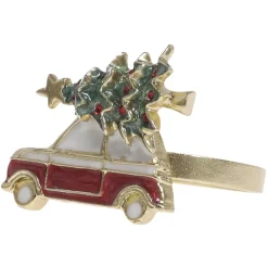Chic Antique Servietten & Serviettenhalter|Geschirr & Tischdeko Skandinavisch-Serviettenring mit Auto und Weihnachtsbaum