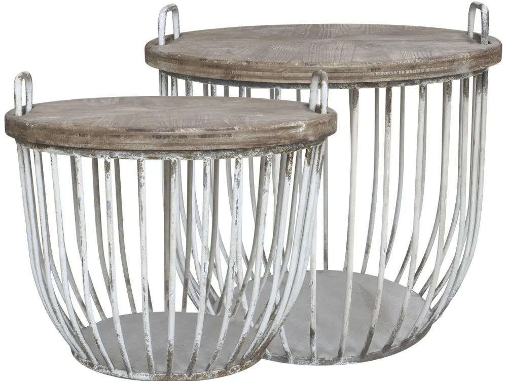 Chic Antique Beistelltische & Couchtische-Shabby Sofatisch mit Holzdeckel 2er Set