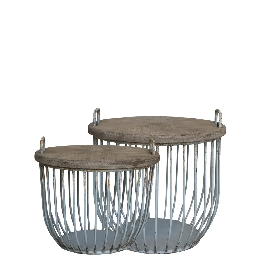 Chic Antique Beistelltische & Couchtische-Shabby Sofatisch mit Holzdeckel 2er Set