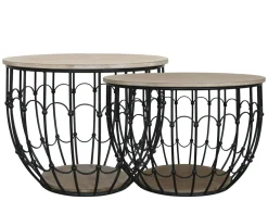 Chic Antique Beistelltische & Couchtische-Sofatisch mit Holzdeckel 2er Set