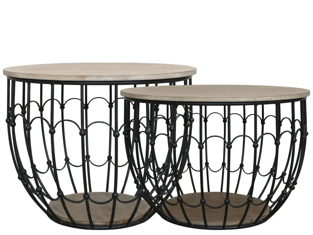 Chic Antique Beistelltische & Couchtische-Sofatisch mit Holzdeckel 2er Set