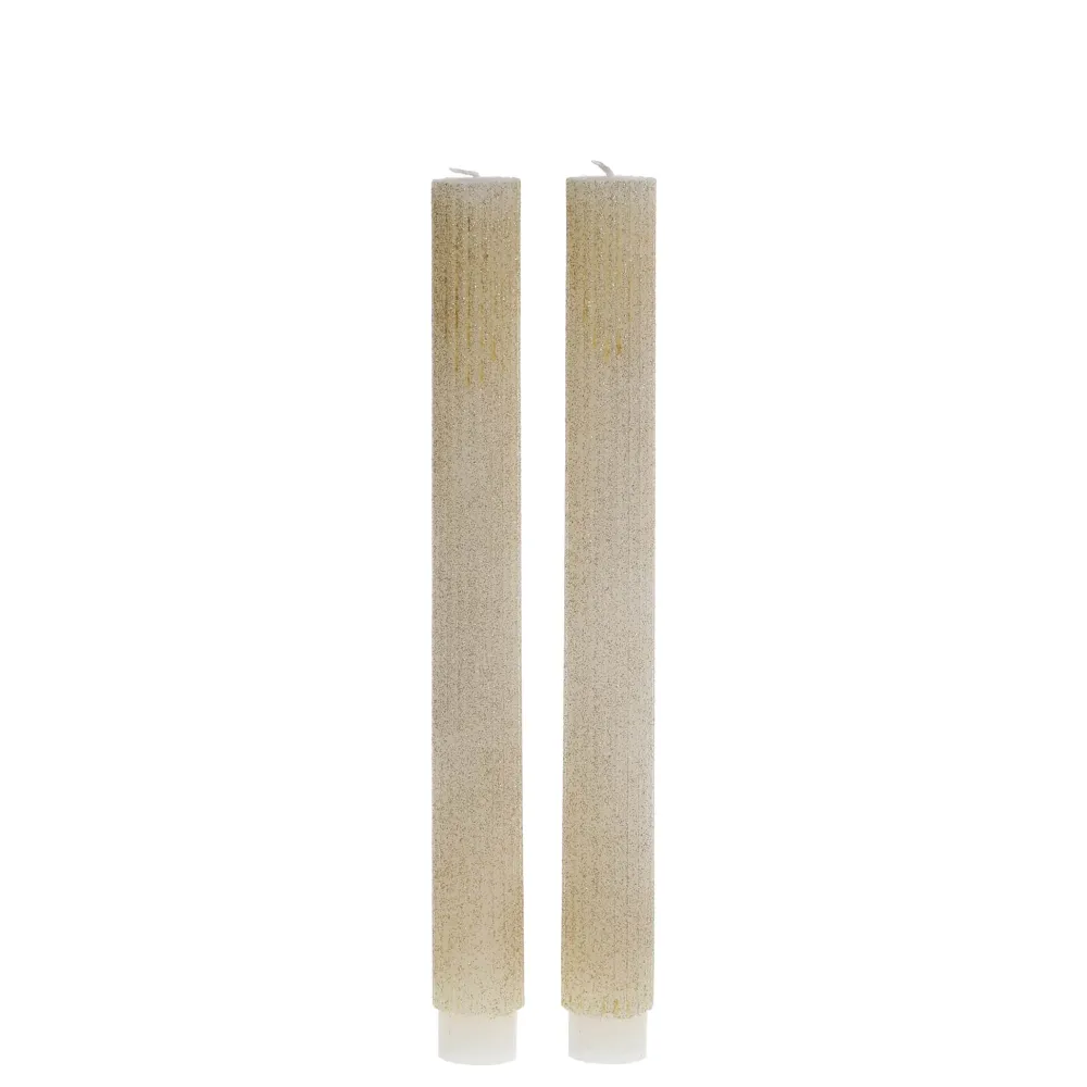 Chic Antique Kerzen-Stabkerze mit Rillen und Glitzer 2er-Set