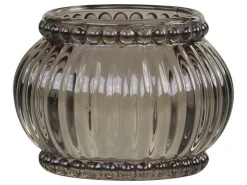 Chic Antique Teelichthalter-Teelichthalter mit Rillen & Perlenkante mokka
