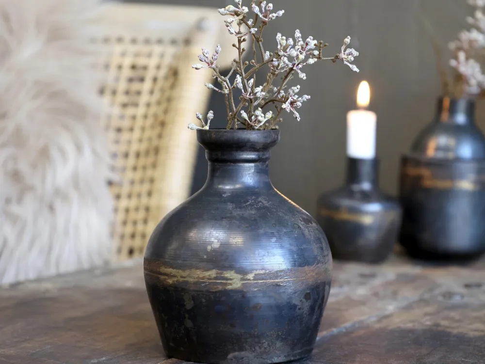 Chic Antique Vasen-Vase aus Eisen, schwarz