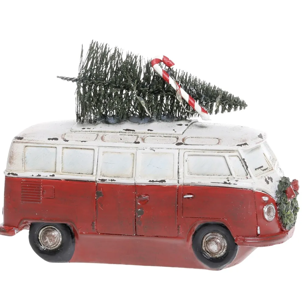 Chic Antique Deko-Objekte & Figuren|Weihnachtsdeko-Vintage Bus mit Weihnachtsbaum und LED