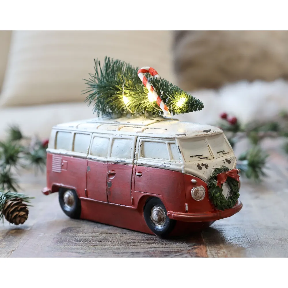 Chic Antique Deko-Objekte & Figuren|Weihnachtsdeko-Vintage Bus mit Weihnachtsbaum und LED