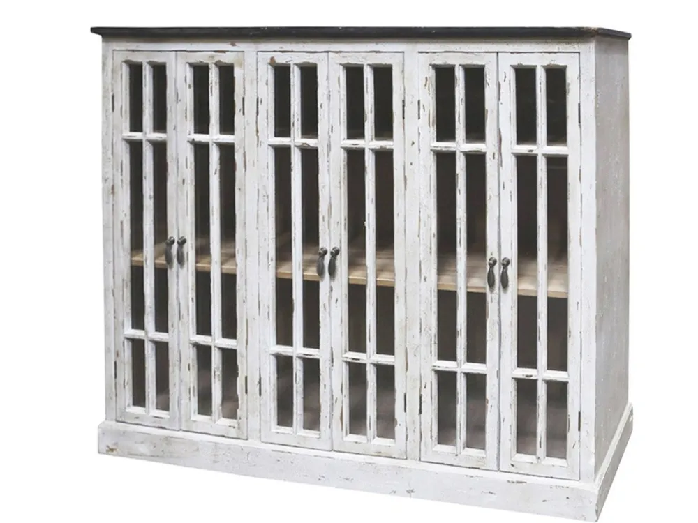Chic Antique Schränke-Vitrine mit 6 Türen und schwarzem Top