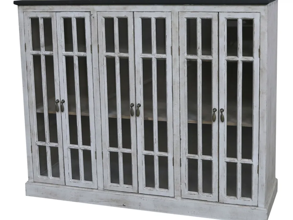 Chic Antique Schränke-Vitrine mit 6 Türen und schwarzem Top