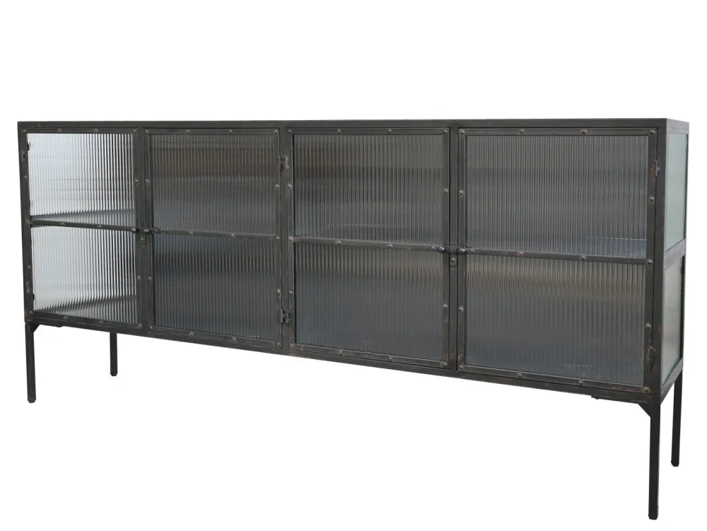 Chic Antique Schränke|Kommoden-Vitrinenschrank mit gerillten Glastüren