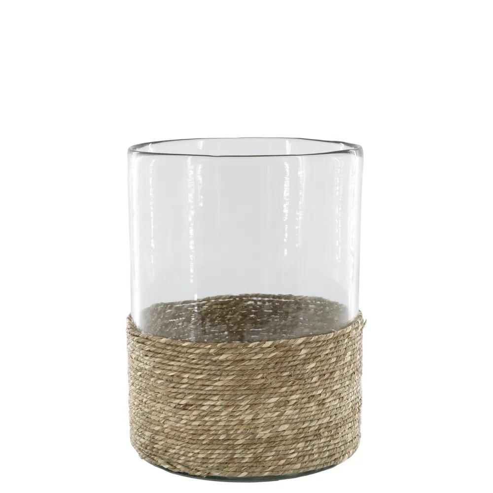 Chic Antique Gartendekoration-Windlicht mit geflochtenem Boden, Glas