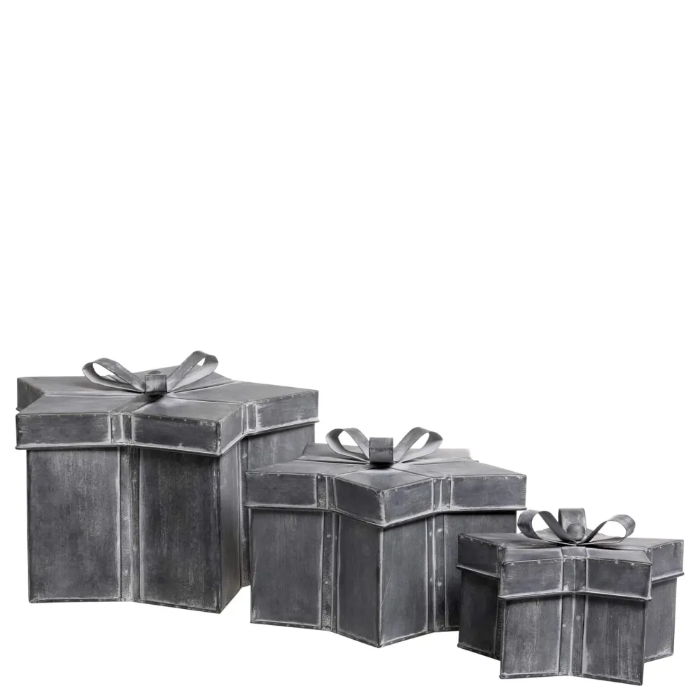 Chic Antique Weihnachtsdeko|Kisten & Boxen-Winterliches Geschenkbox 3er-Set mit Schleife