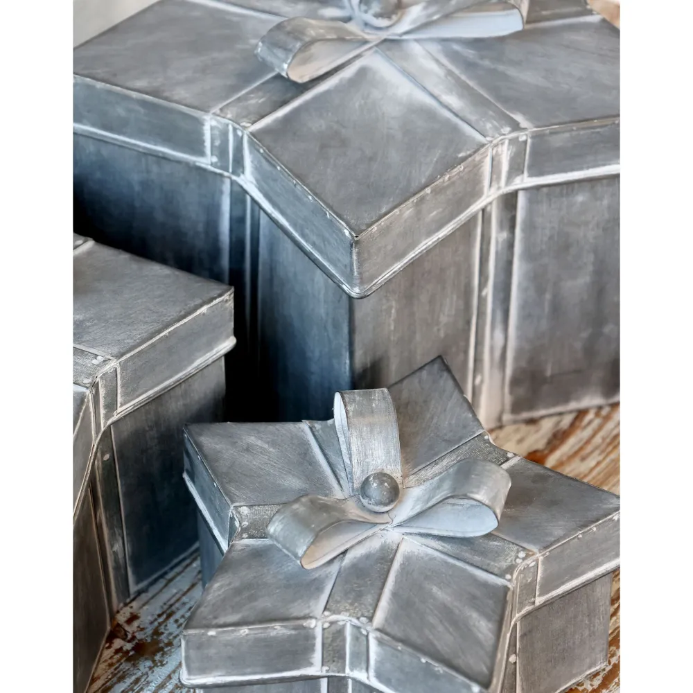 Chic Antique Weihnachtsdeko|Kisten & Boxen-Winterliches Geschenkbox 3er-Set mit Schleife